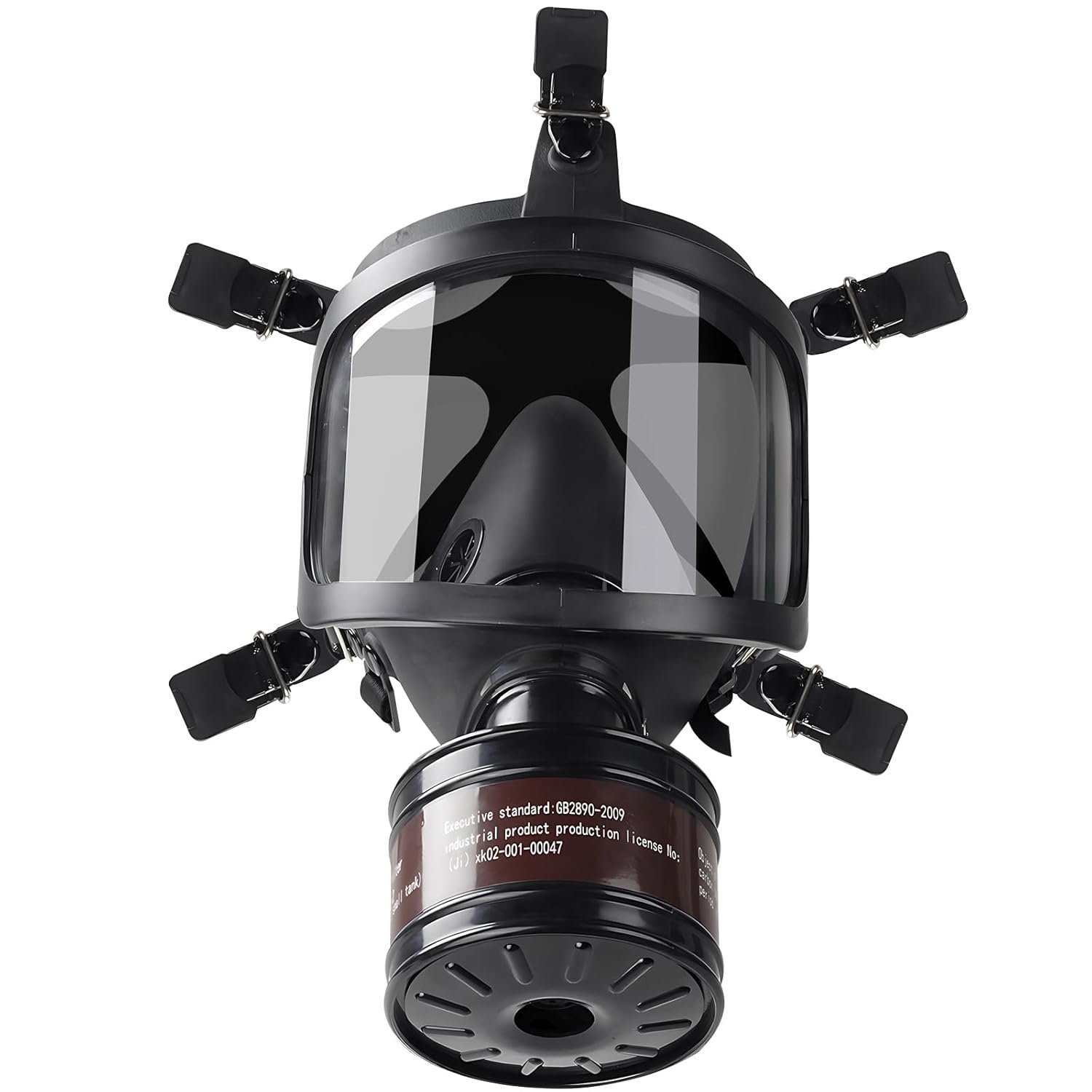 Wide-View Respirator with Black Headgear Self-Sealing Filtering Full-Face Mask for Smoke, Dust and Toxic Gas Protection