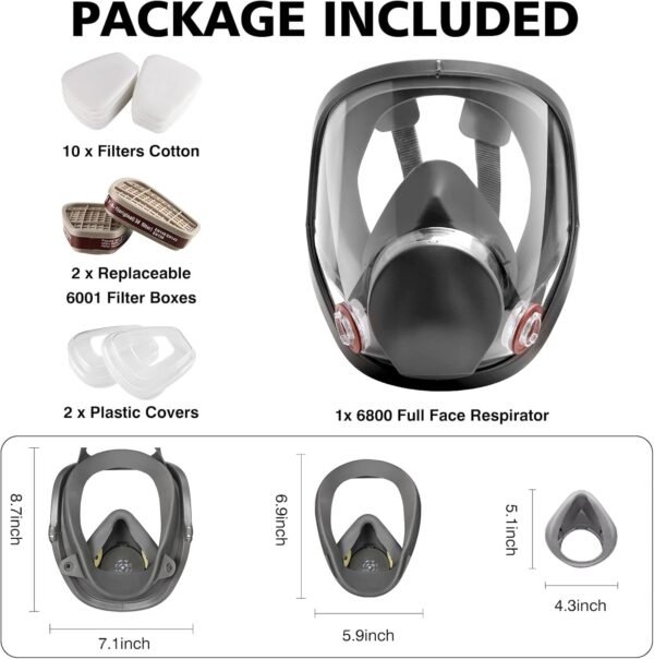 Protective Mask for Spray Painting, Chemicals, Pesticides and Firefighting Full-Face Respirator with Activated Carbon for Dust and Toxic Gas Protection