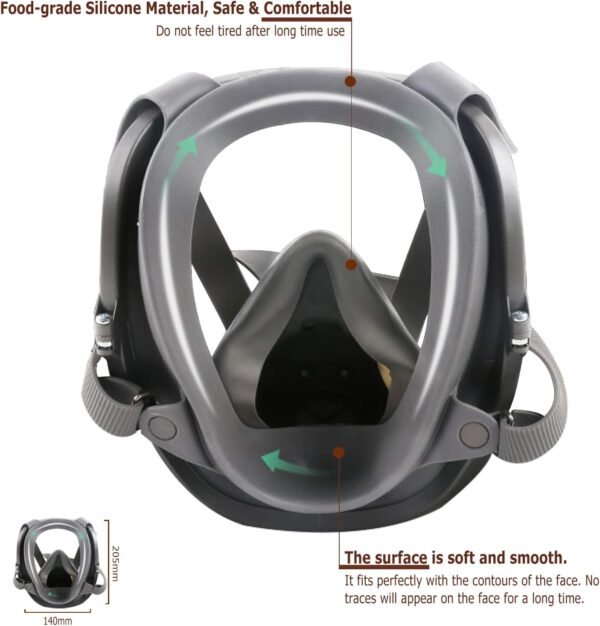 Protective Mask for Spray Painting, Chemicals, Pesticides and Firefighting Full-Face Respirator with Activated Carbon for Dust and Toxic Gas Protection