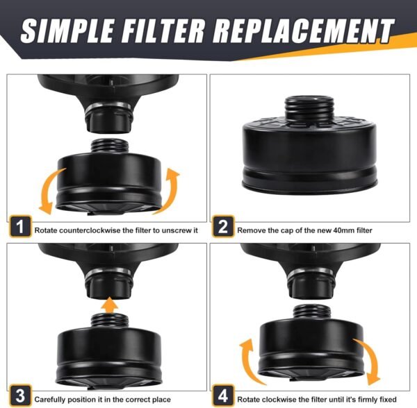 Wide-View Respirator with Black Headgear Self-Sealing Filtering Full-Face Mask for Smoke, Dust and Toxic Gas Protection