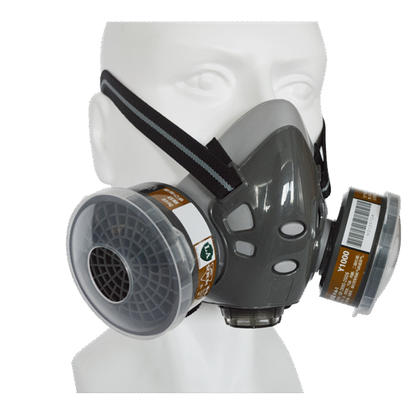 Gas mask for spray painting, chemical pesticides, and paint odours KN95 dual-canister gas mask with facepiece
