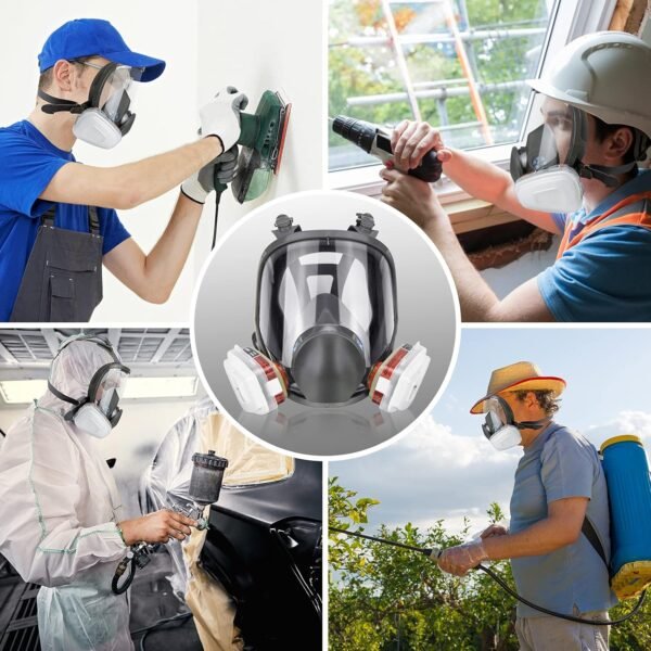 Protective Mask for Spray Painting, Chemicals, Pesticides and Firefighting Full-Face Respirator with Activated Carbon for Dust and Toxic Gas Protection